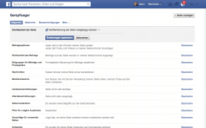 So sehen die Einstellungsmöglichkeiten einer Facebook-Seite aus.