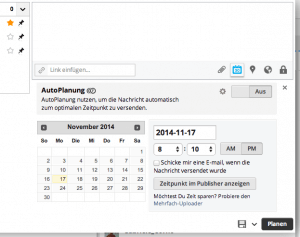 Mit der Automation-Funktion »AutoPlanung« von Hootsuite bestimmen Sie, wann und wo eine Meldung veröffentlicht wird.