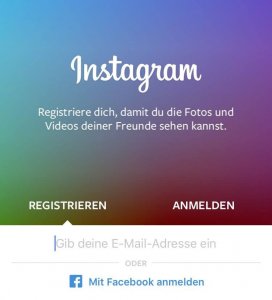 Über die Instagram-App registrieren (Screenshot - November 2015)
