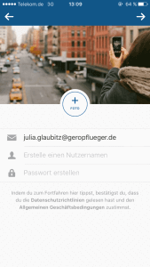 Nutzernamen für Instagram für Unternehmen erstellen (Screenshot - November 2015)